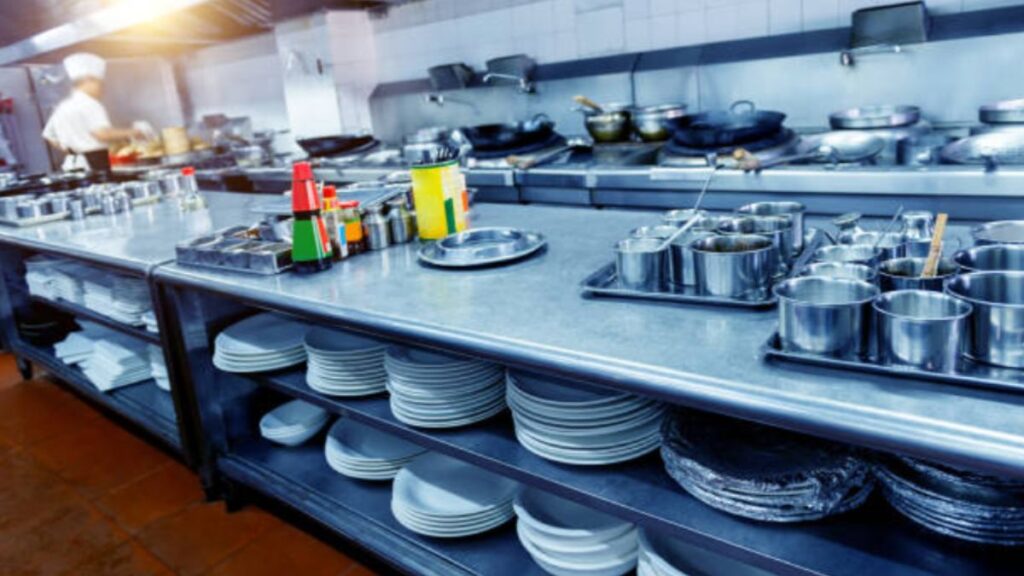 Commercial kitchen setup with modern-day eating place supplies and eating place equipment and substances